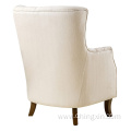 Cream Linen Tufted High Back Arm Chair